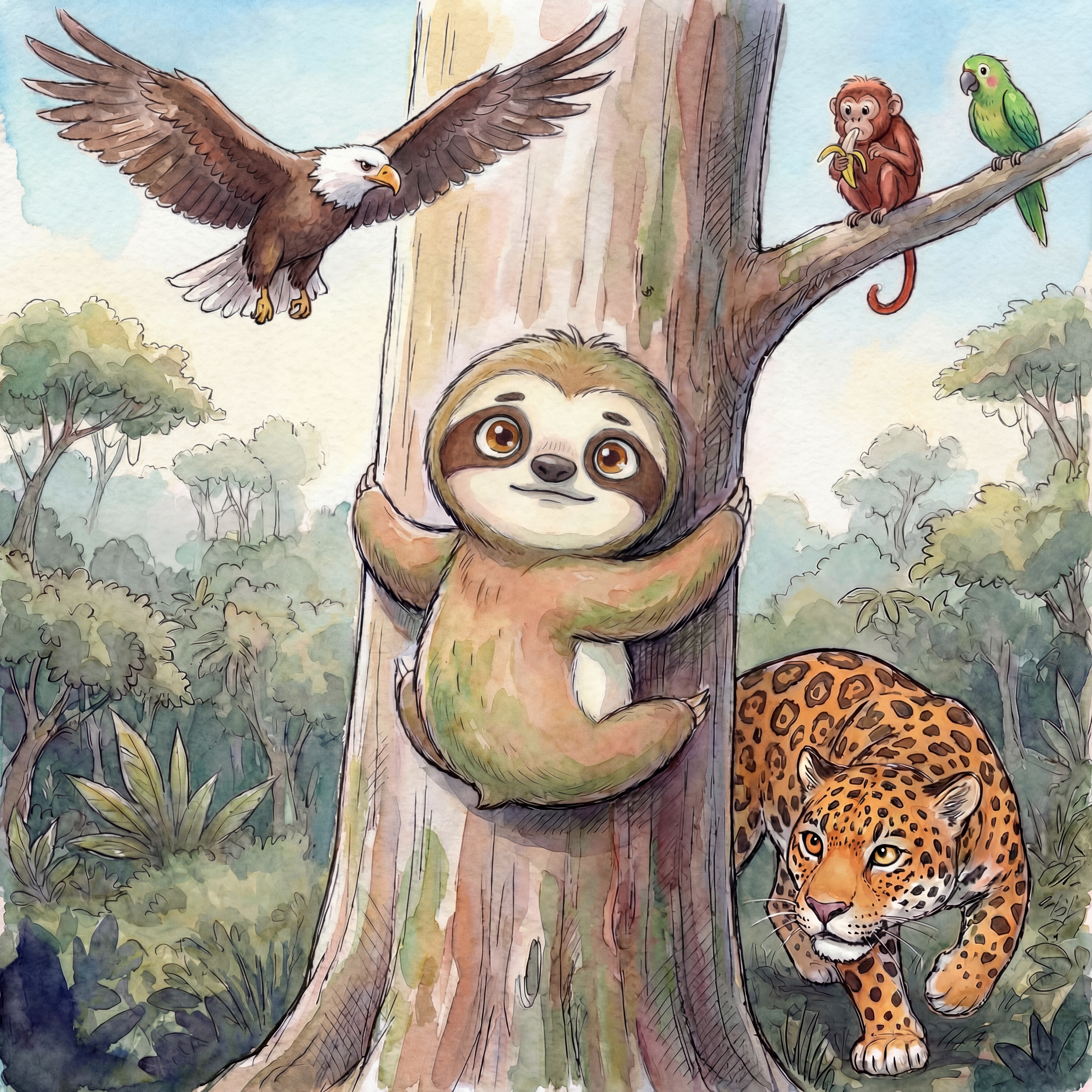 Jaguar below, eagle above